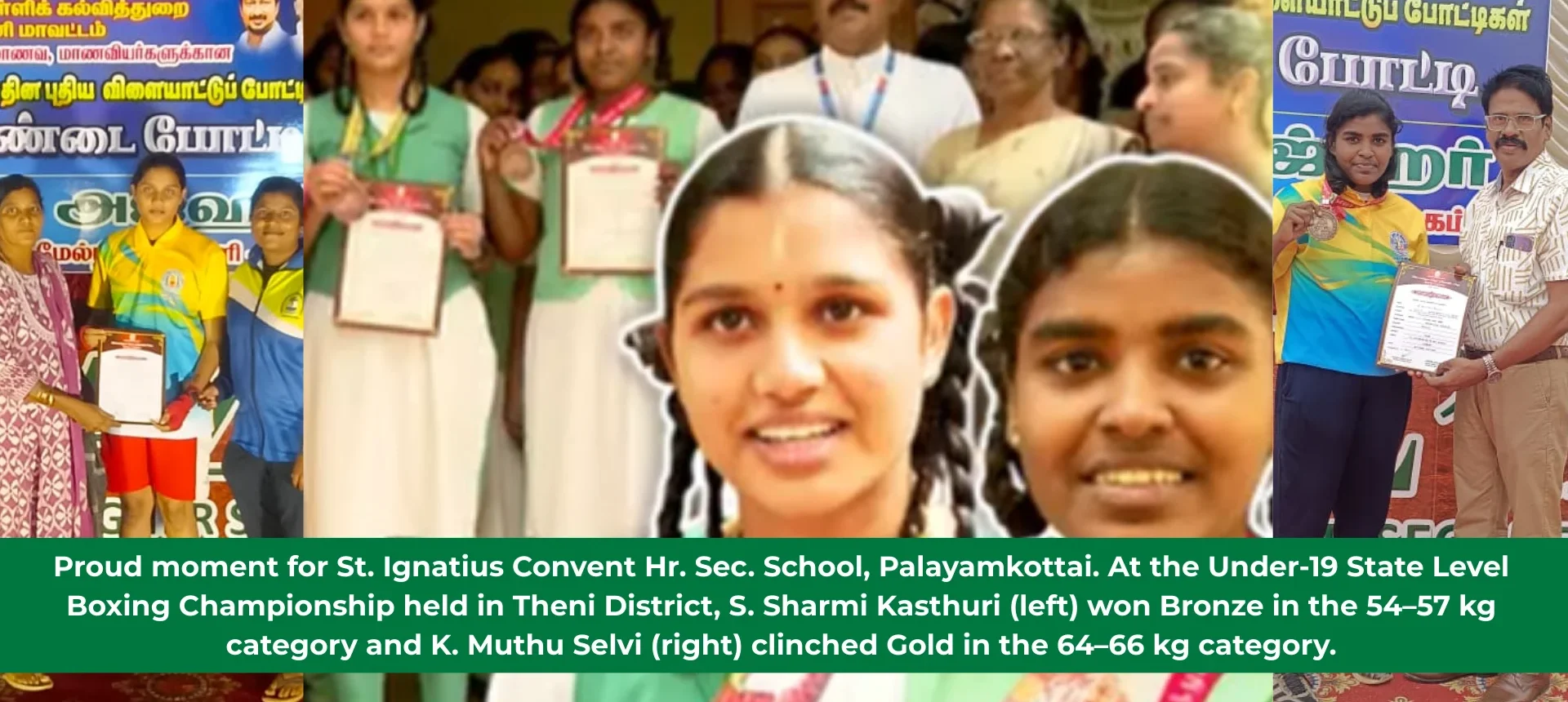 Proud moment for St. Ignatius Convent Hr. Sec. School, Palayamkottai. At the Under-19 State Level Boxing Championship held in Theni District, S. Sharmi Kasthuri